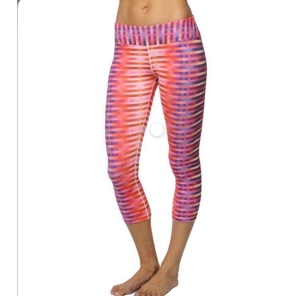 PRANA Leggings Womens Medium M Roxanne Printed Pink Purple Mid Rise Crop